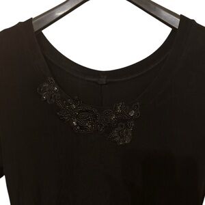 FIORE USA 90’s Black Slinky Floral Sequin LS Maxi Dress Sz L Boho Witchy Goth